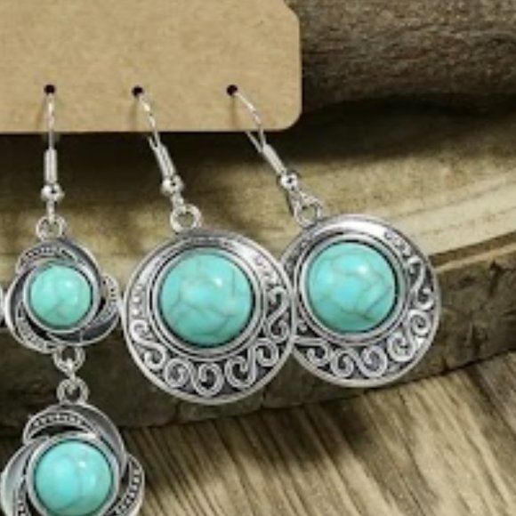 Set of 3 Geometric Silver Pendant Earrings with 925 Silver Hooks - Picture 4 of 4